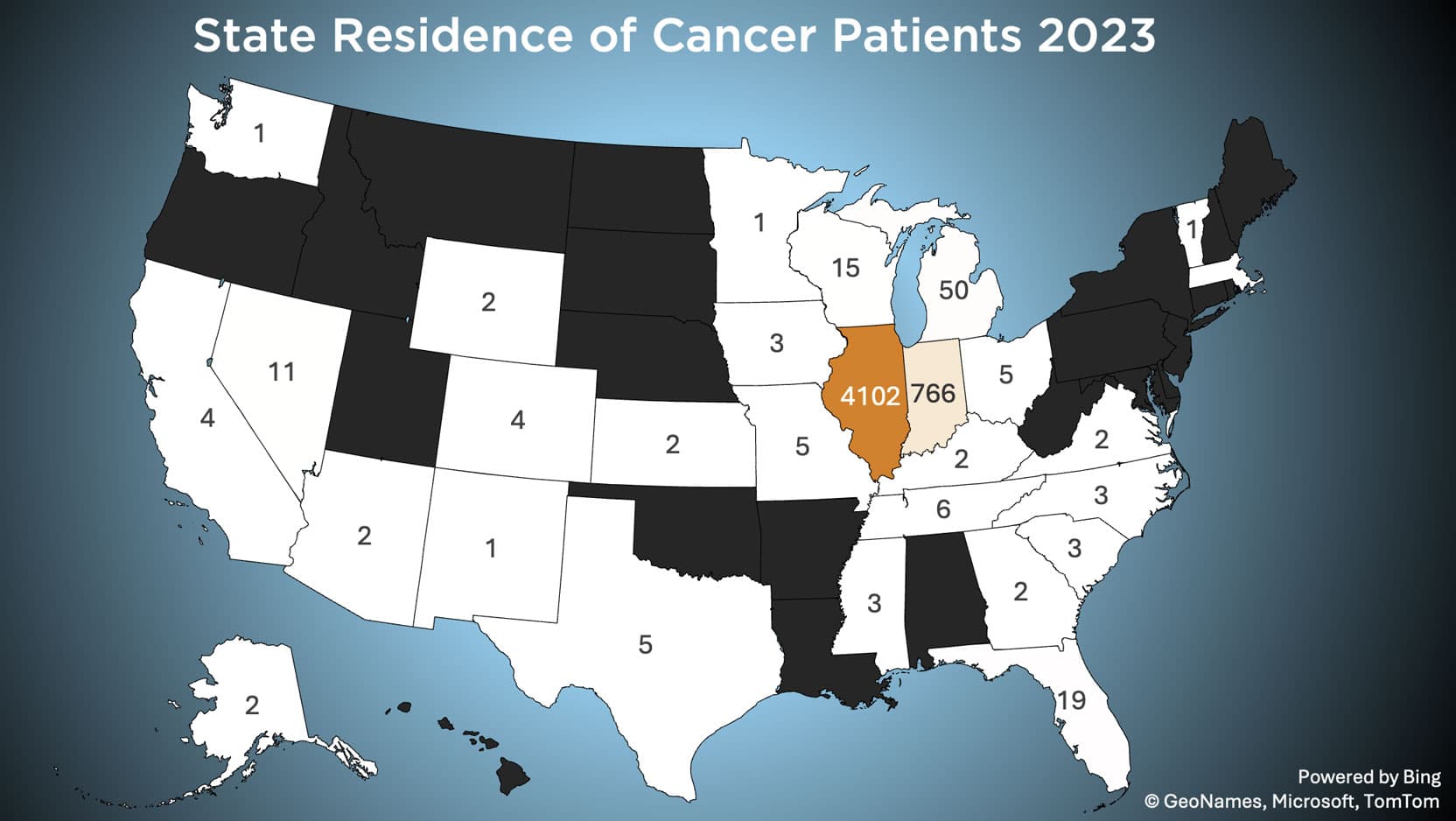 2023 residence of cancer patients by U.S. state