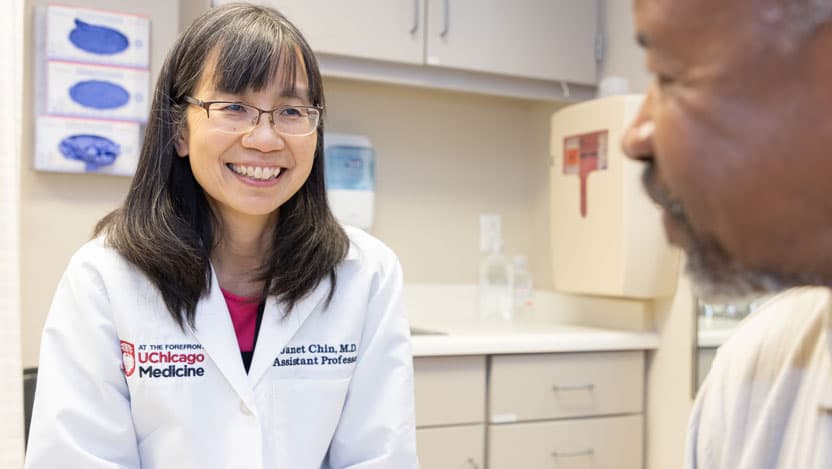medical oncologist Janet Chin, MD, and patient