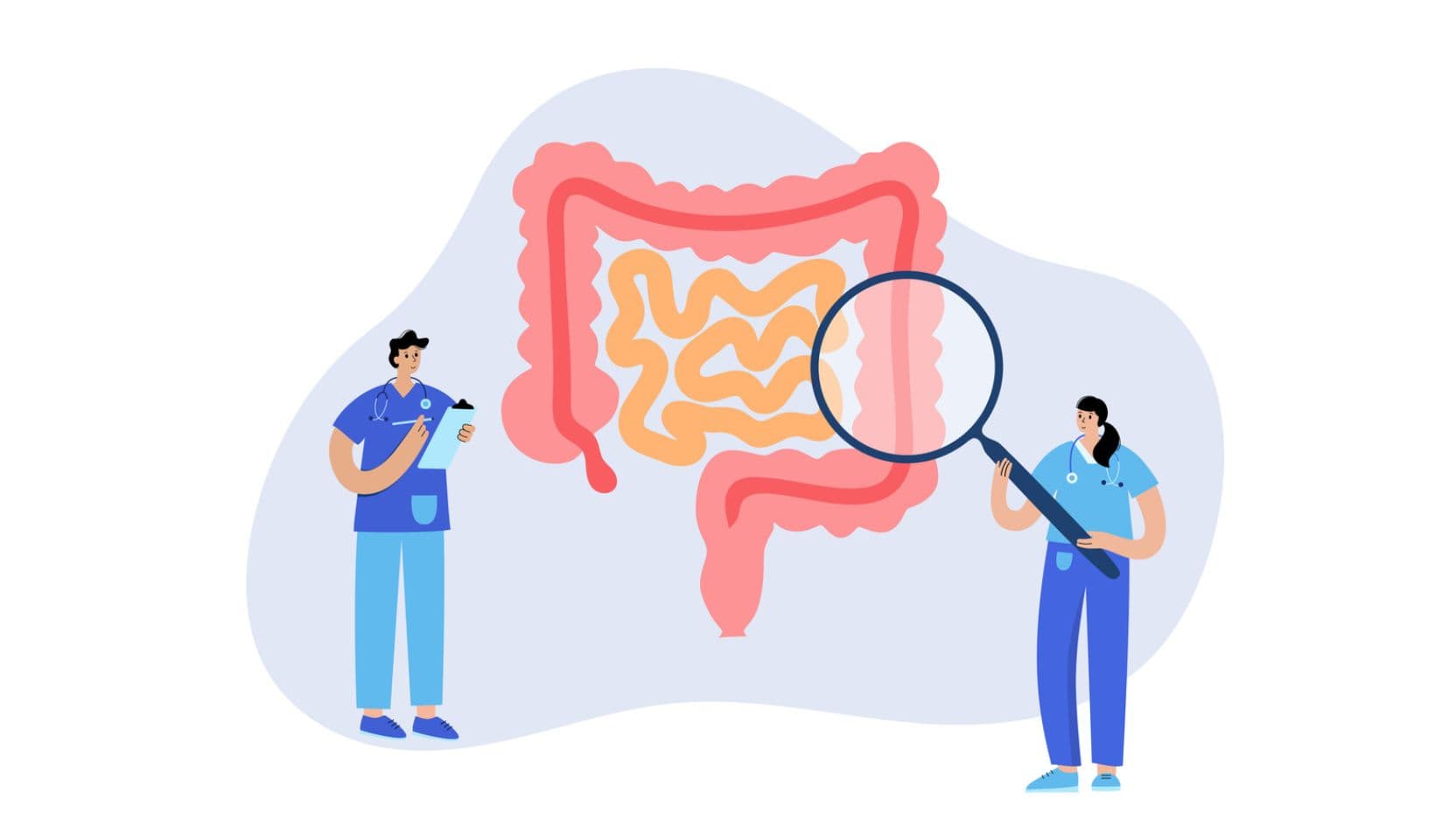 illustration of doctors looking at intestines