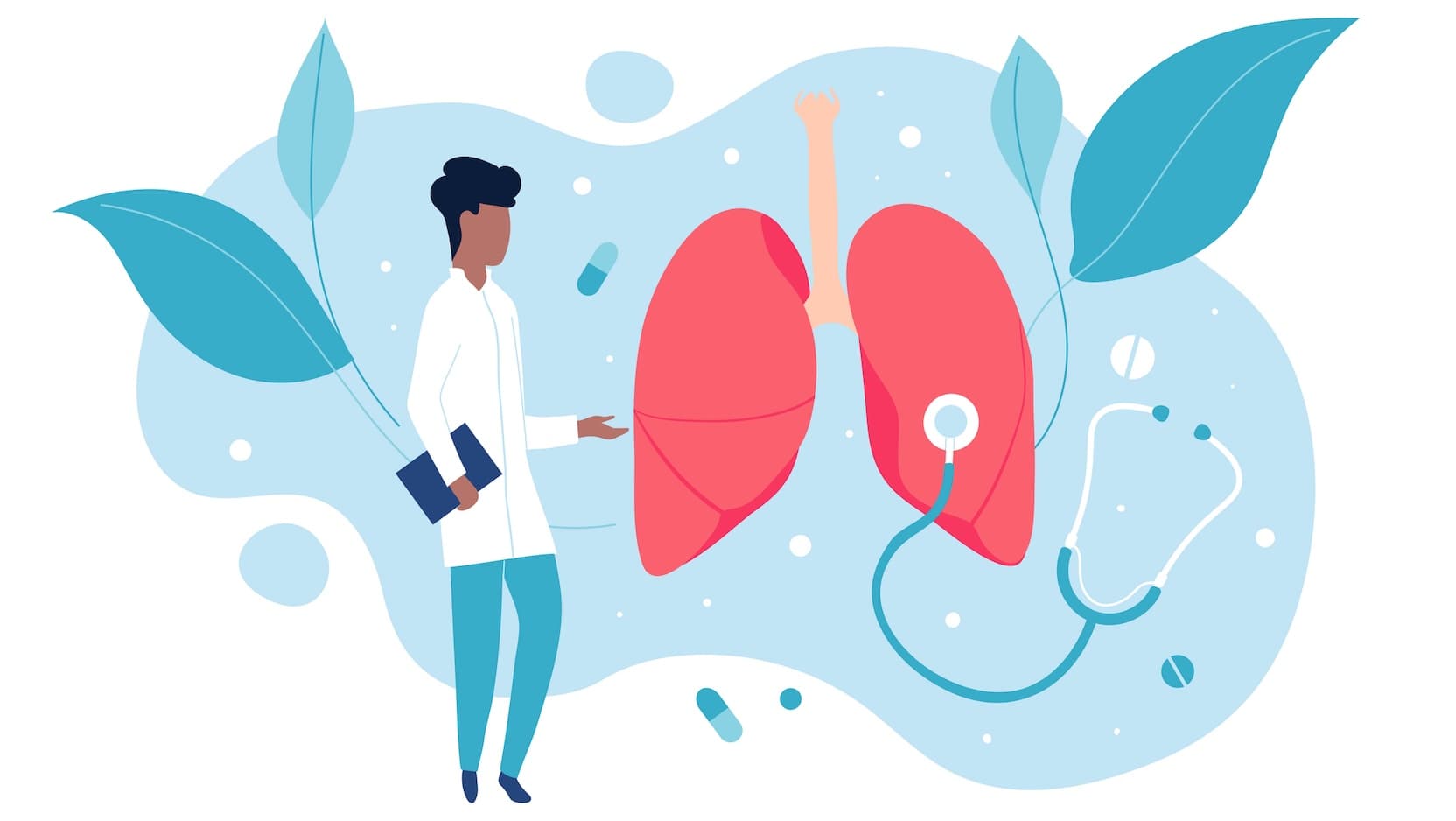physician with lungs and stethoscope illustration