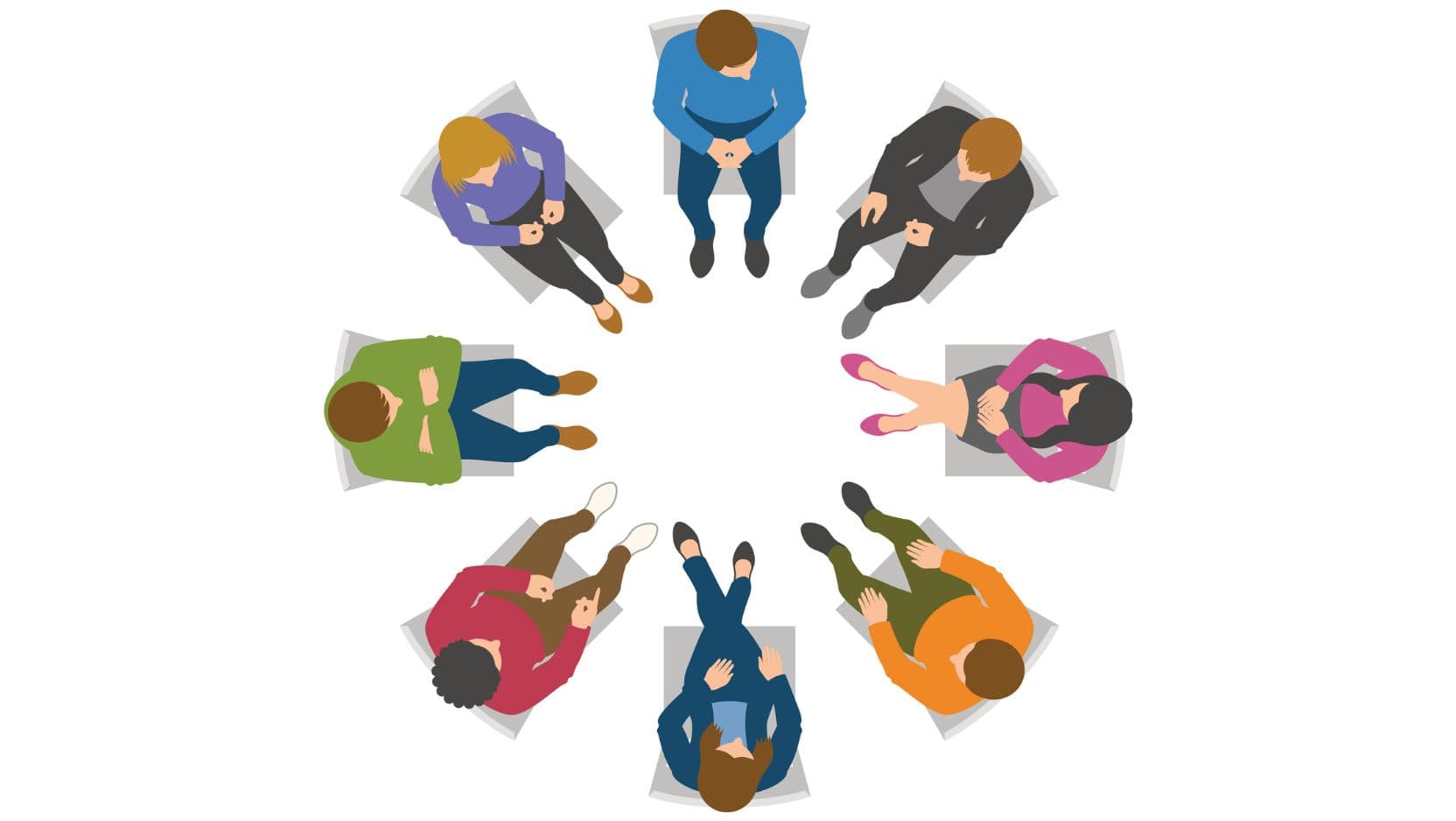 Overhead view of group discussion illustration