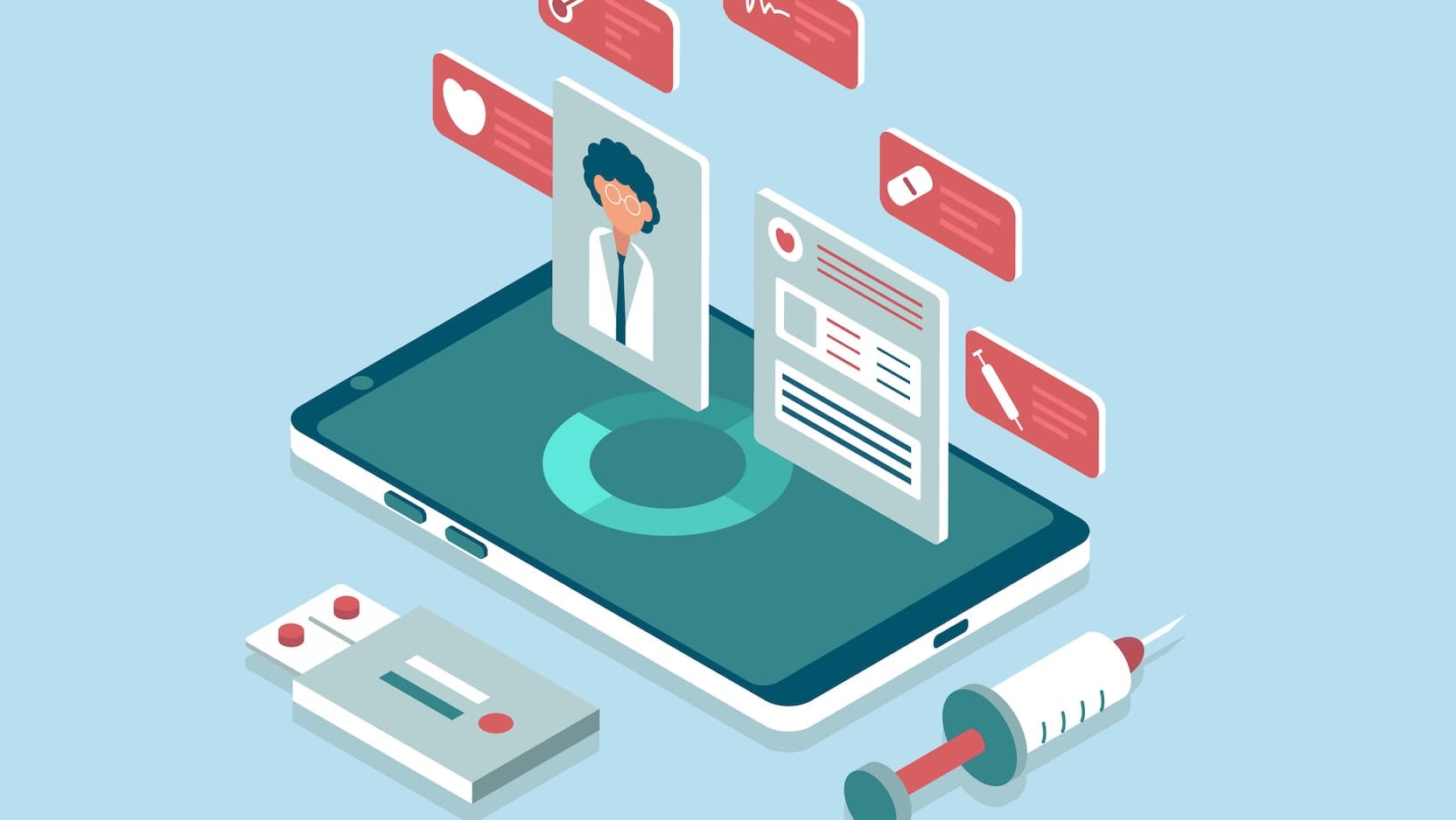 Illustration with tablet and medical images