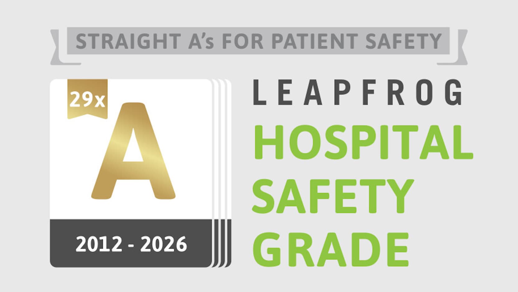Leapfrog Group Hospital Safety Badge for 29 straight A grades