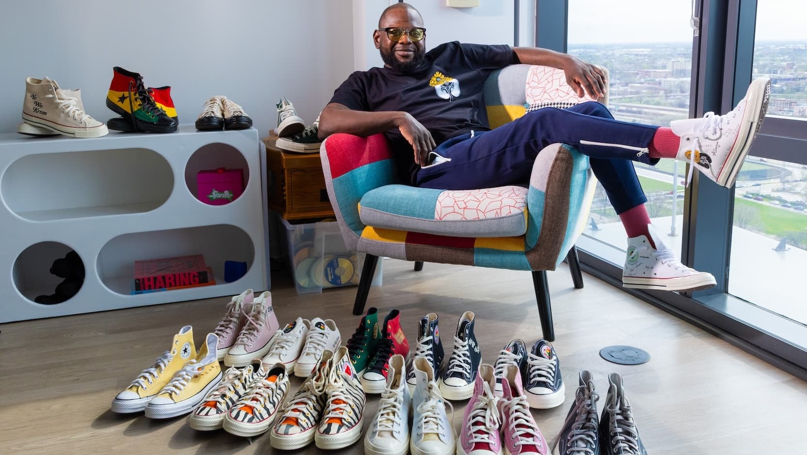 Eddie Oppong with his shoe collection
